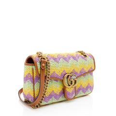Gucci Raffia GG Marmont Medium Flap Bag