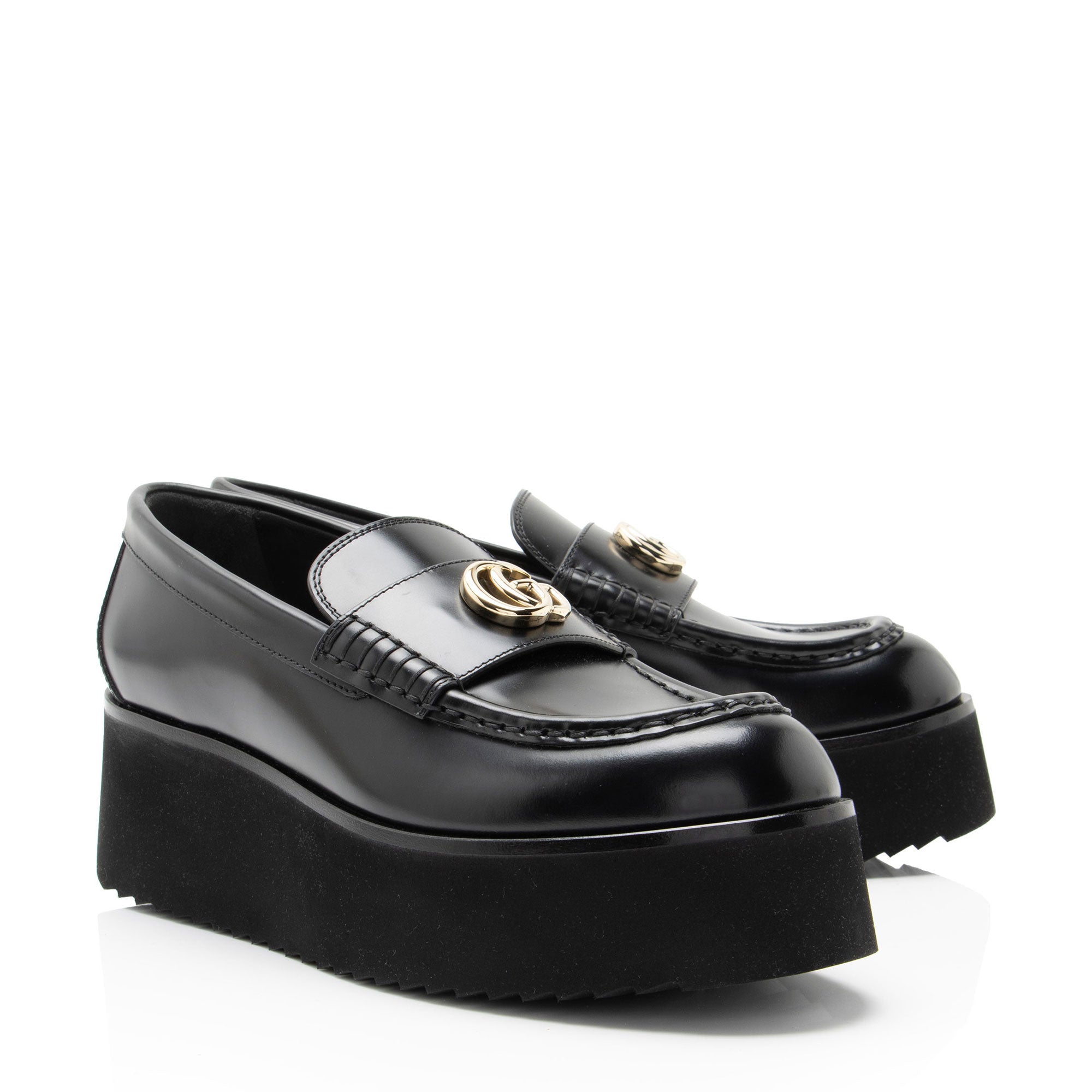 Gucci Shiny Calfskin GG Creeper Platform Loafers - Size 7.5 / 37.5