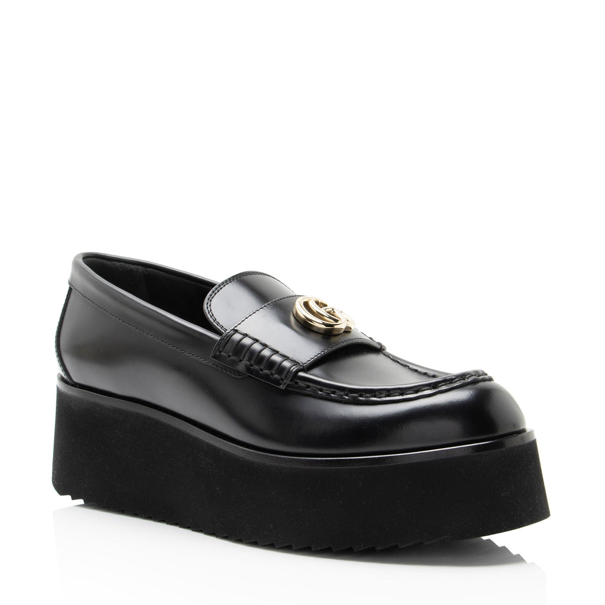 Gucci Shiny Calfskin GG Creeper Platform Loafers - Size 7.5 / 37.5