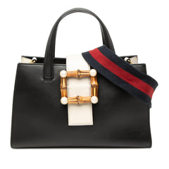 Gucci Small Bicolor Calfskin Bamboo Buckle Web Top Handle Bag