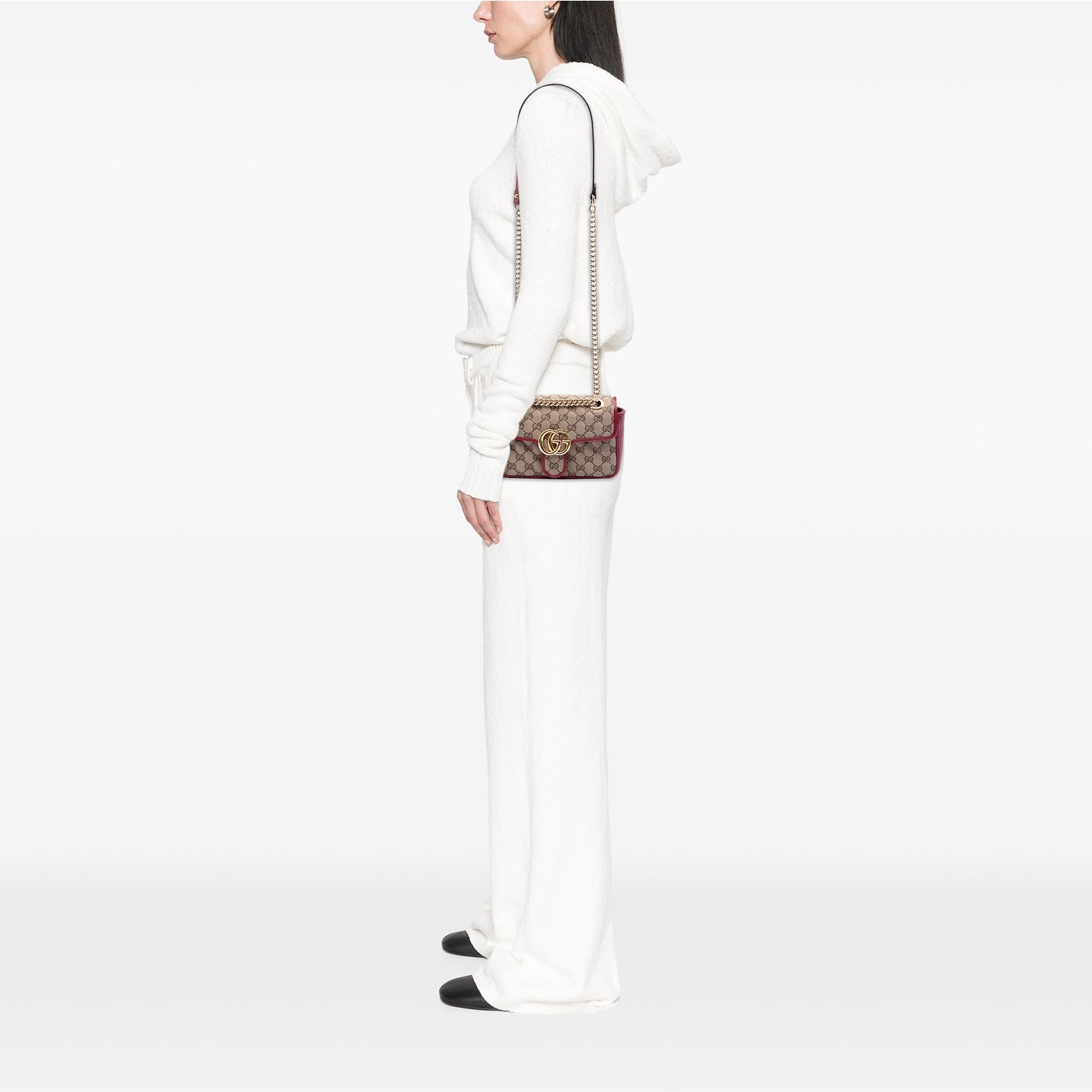 Gucci Small GG Marmont Matelasse Diagonal GG Canvas and Leather Shoulder Bag