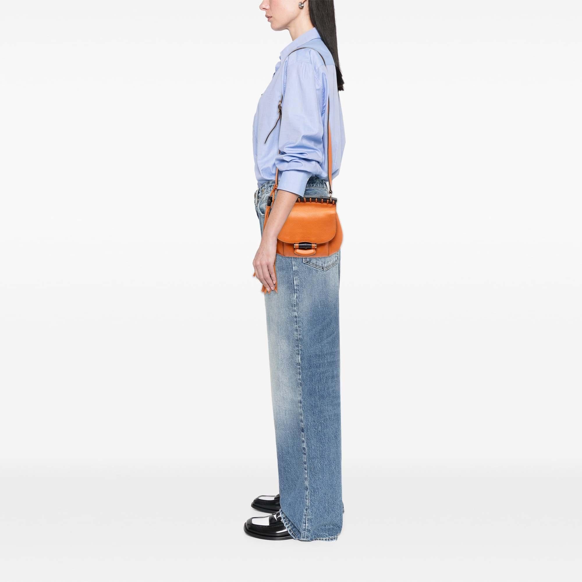 Gucci Small Leather Bamboo Nouveau Fringe Crossbody