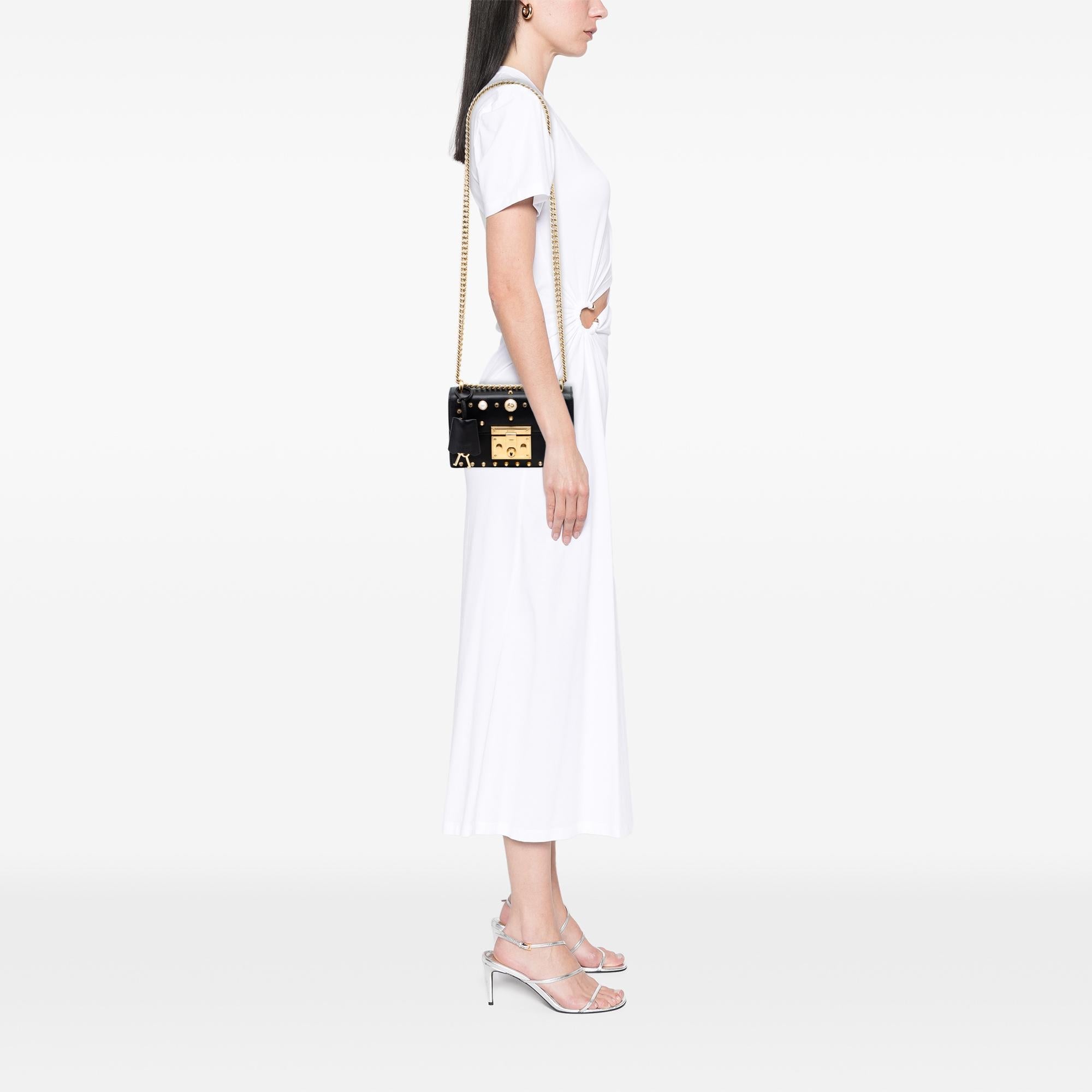 Gucci Small Pearl Studded Leather Padlock Crossbody
