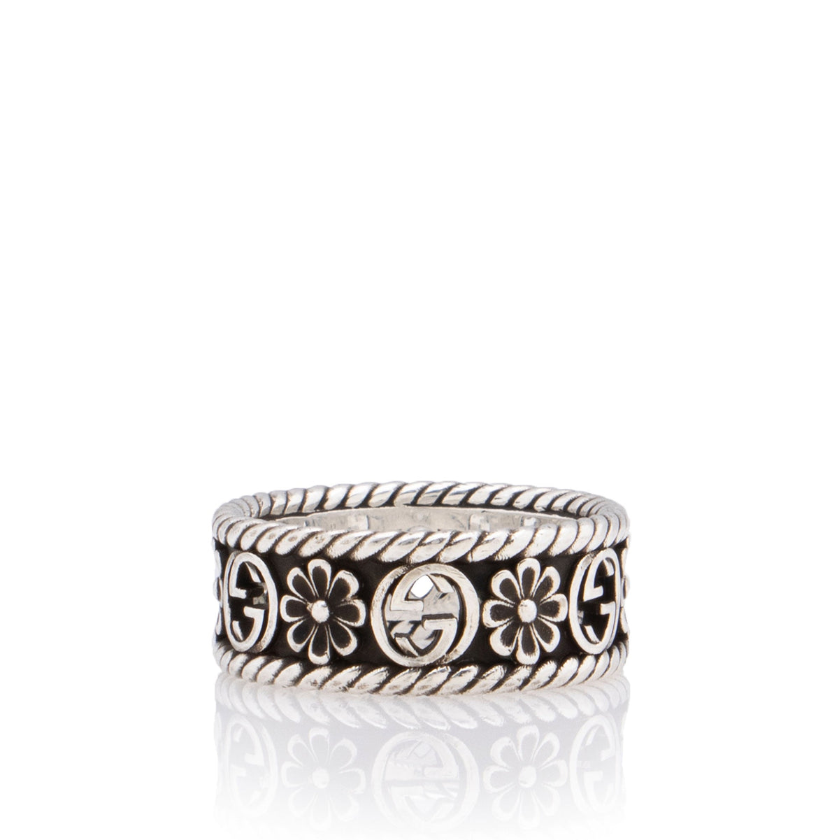 Gucci Sterling Silver Interlocking G Flower Ring - Size 8