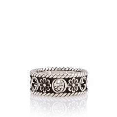 Gucci Sterling Silver Interlocking G Flower Ring - Size 8