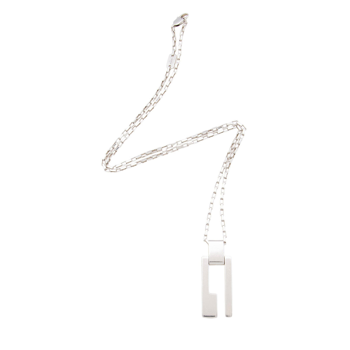 Gucci Sterling Silver Open Logo Plate Chain Link Necklace