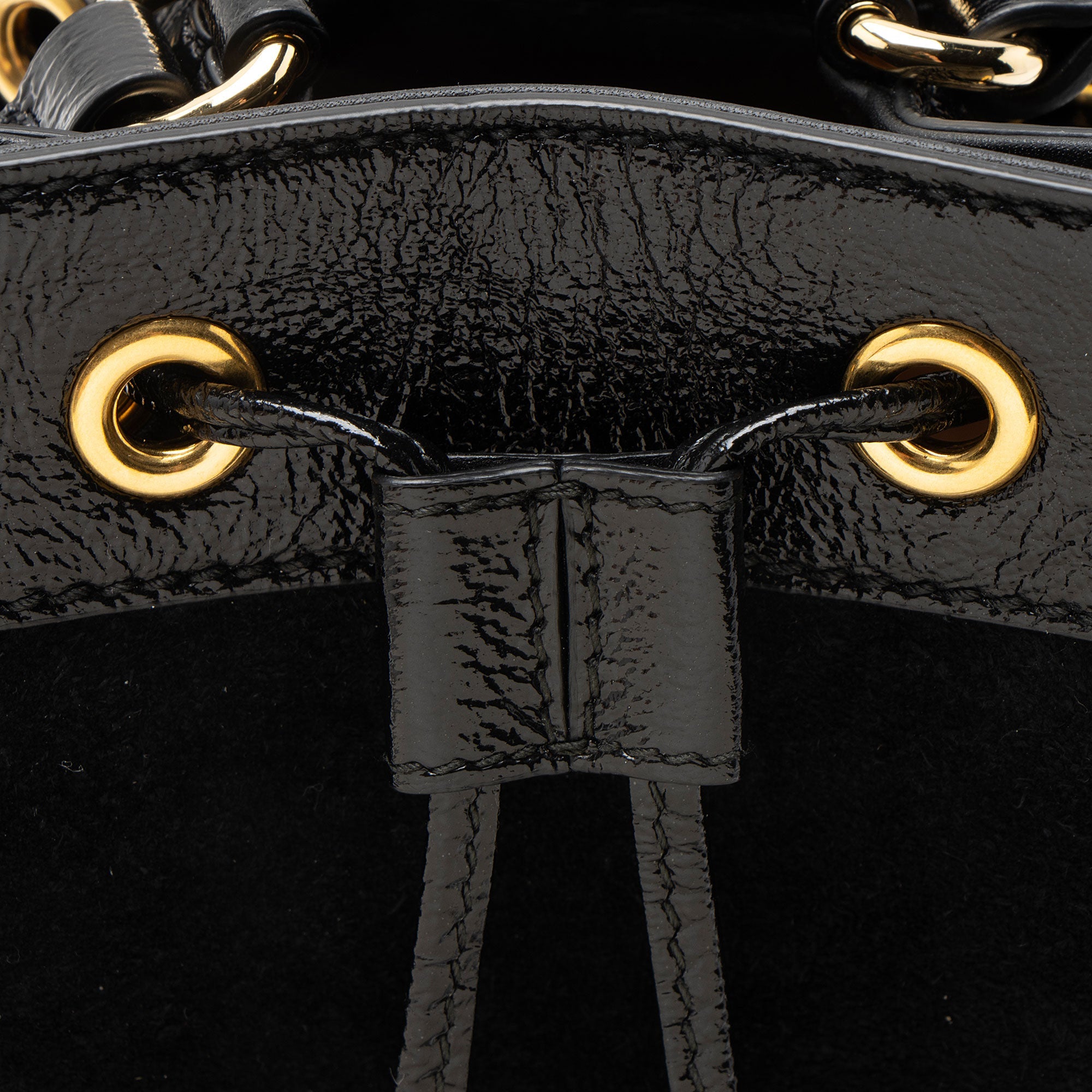 Gucci Suede Patent Leather Ophidia Mini Bucket Bag