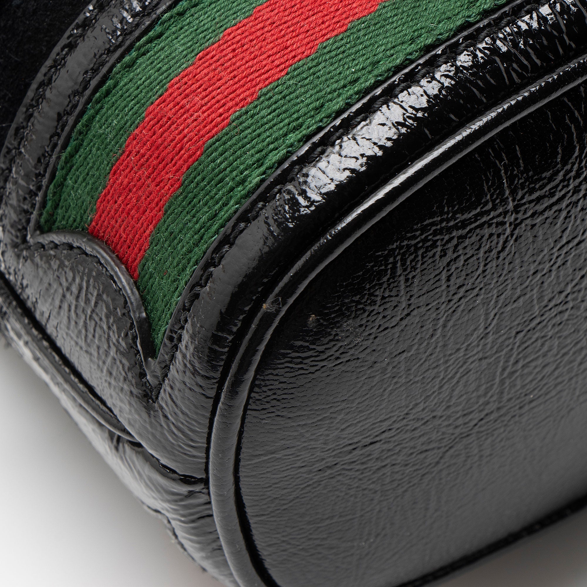 Gucci Suede Patent Leather Ophidia Mini Bucket Bag