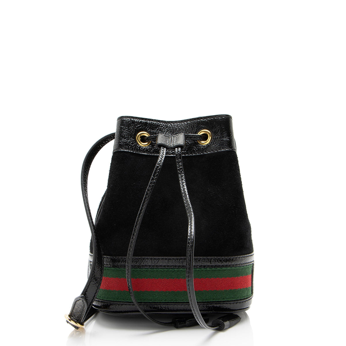 Gucci Suede Patent Leather Ophidia Mini Bucket Bag