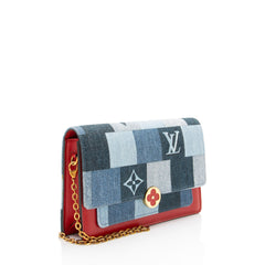 Louis Vuitton Limited Edition Denim Patchwork Flore Chain Wallet