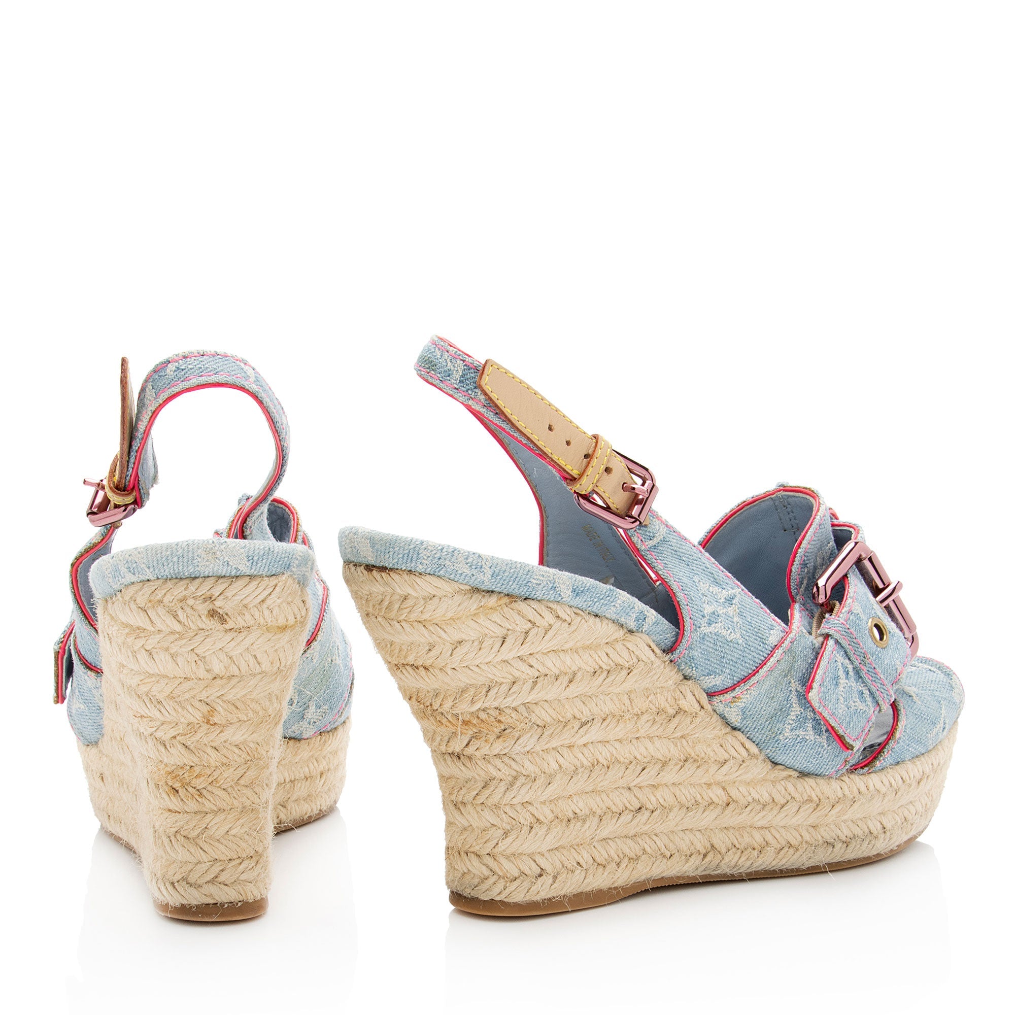 Louis Vuitton Limited Edition Monogram Denim Rosa Espadrille Wedges - Size 8.5 / 38.5