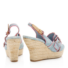Louis Vuitton Limited Edition Monogram Denim Rosa Espadrille Wedges - Size 8.5 / 38.5