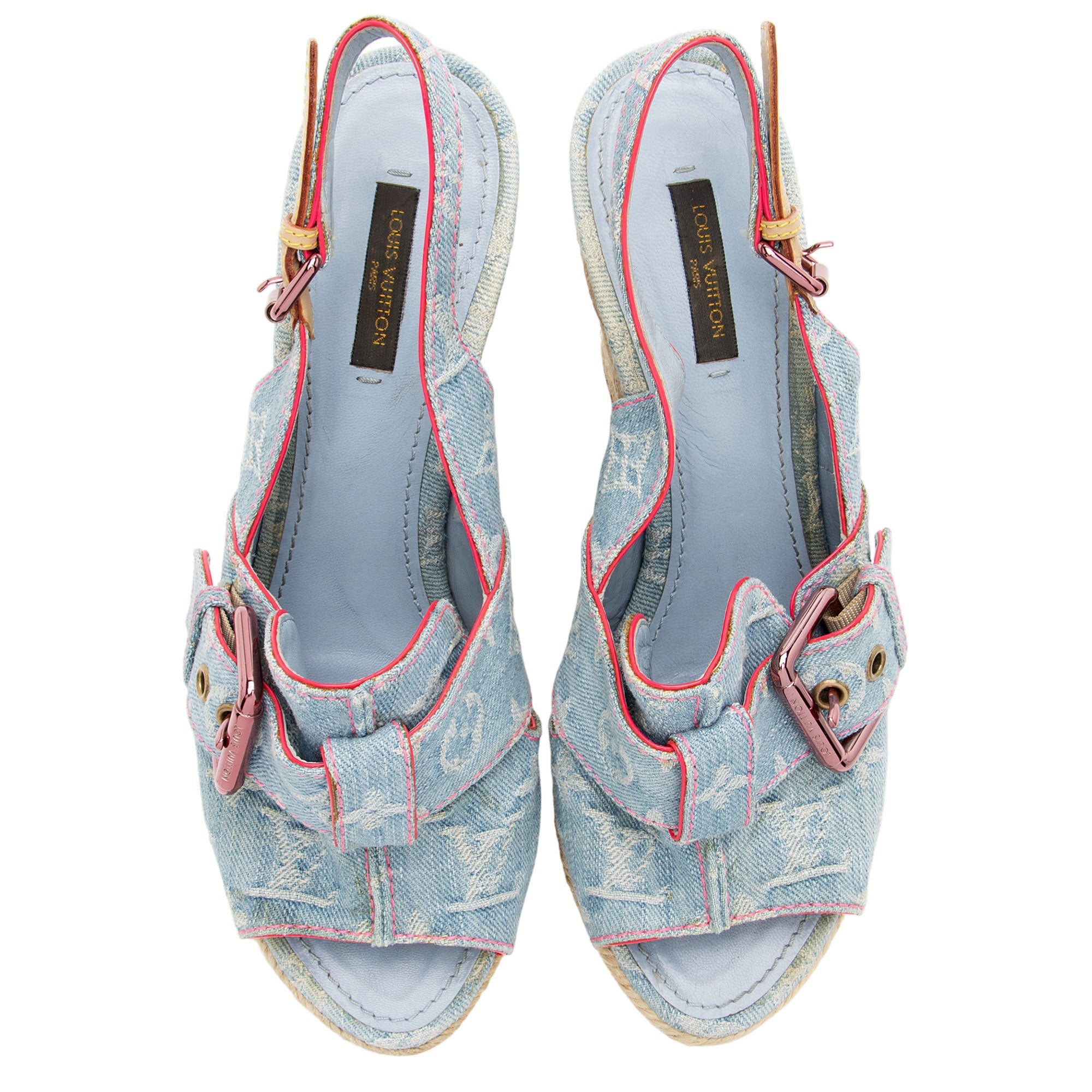 Louis Vuitton Limited Edition Monogram Denim Rosa Espadrille Wedges - Size 8.5 / 38.5
