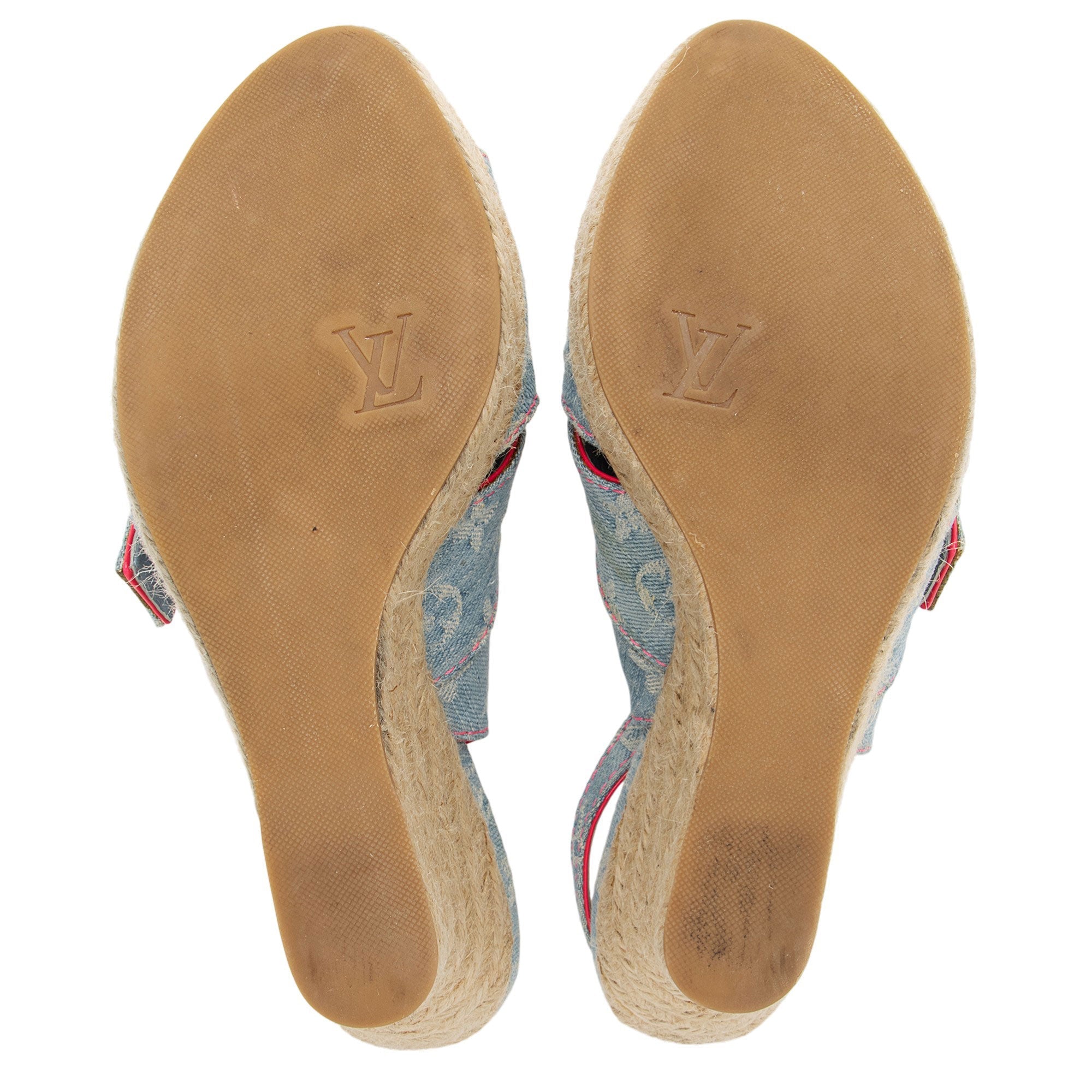 Louis Vuitton Limited Edition Monogram Denim Rosa Espadrille Wedges - Size 8.5 / 38.5