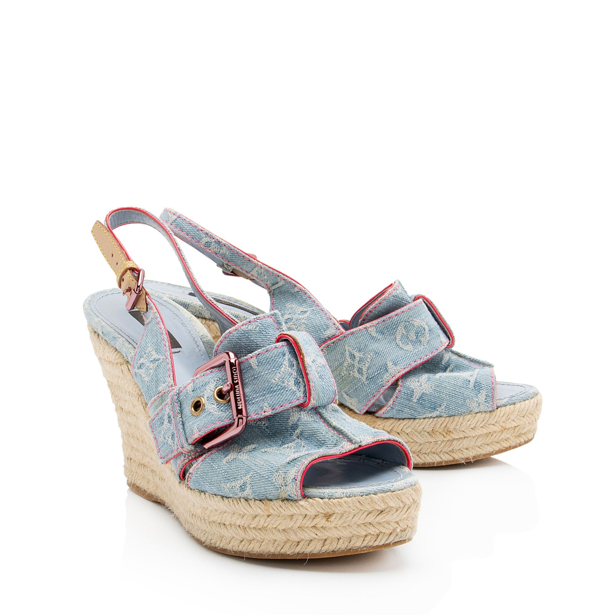 Louis Vuitton Limited Edition Monogram Denim Rosa Espadrille Wedges - Size 8.5 / 38.5