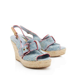Louis Vuitton Limited Edition Monogram Denim Rosa Espadrille Wedges - Size 8.5 / 38.5
