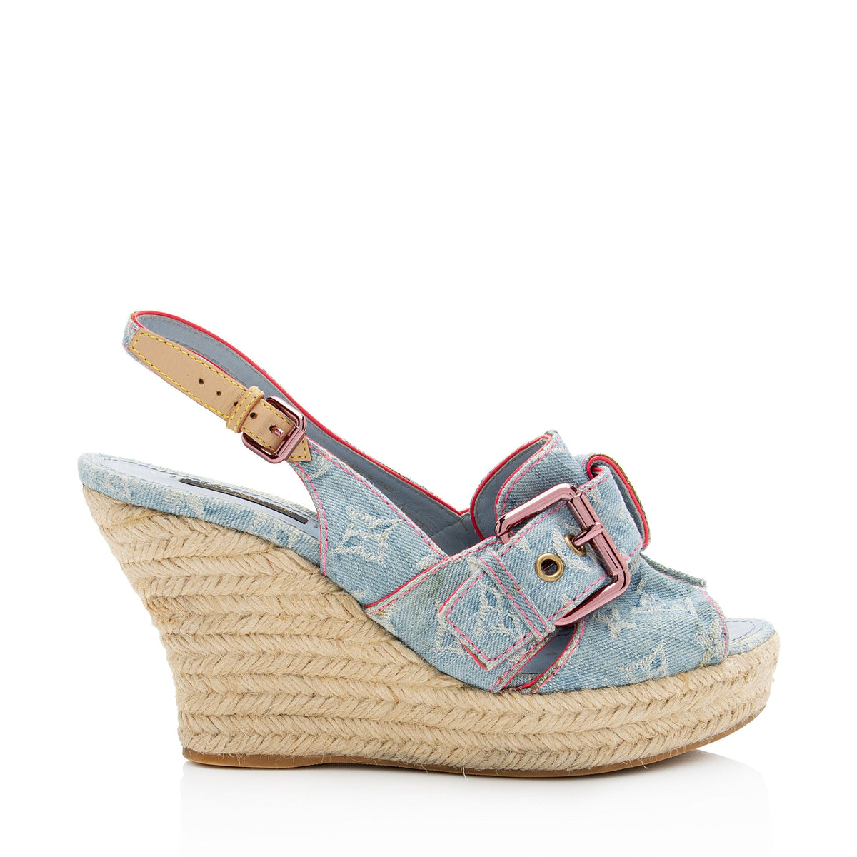 Louis Vuitton Limited Edition Monogram Denim Rosa Espadrille Wedges - Size 8.5 / 38.5
