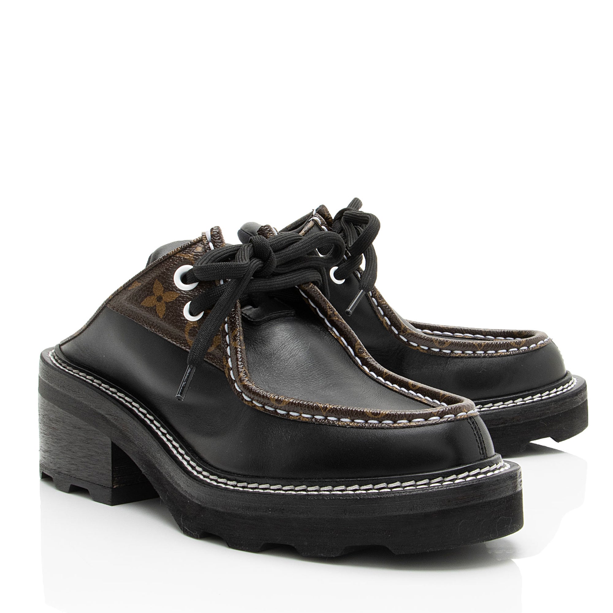 Louis Vuitton Monogram Canvas Beaubourg Open Back Derby Platform Loafers - Size 7 / 37