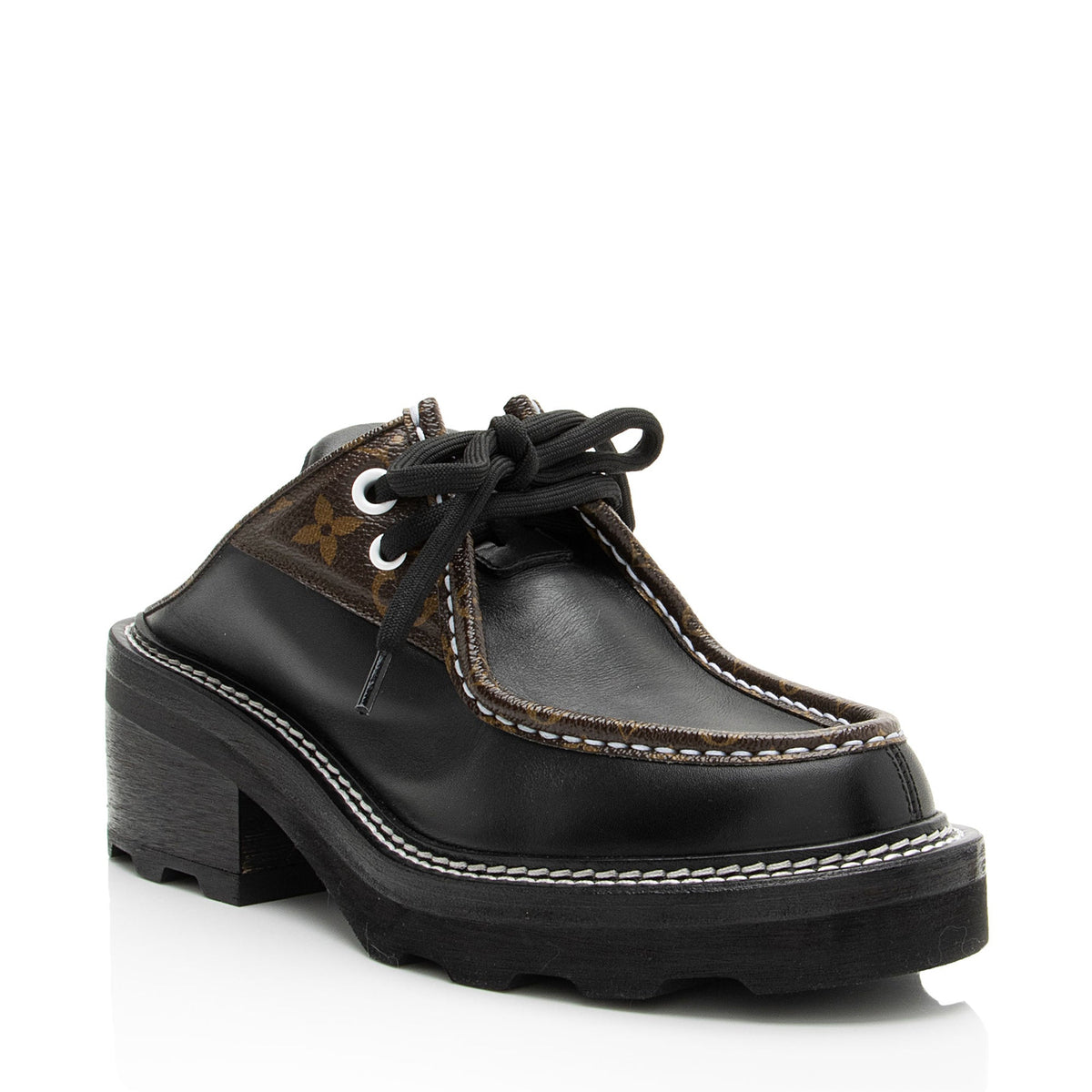 Louis Vuitton Monogram Canvas Beaubourg Open Back Derby Platform Loafers - Size 7 / 37