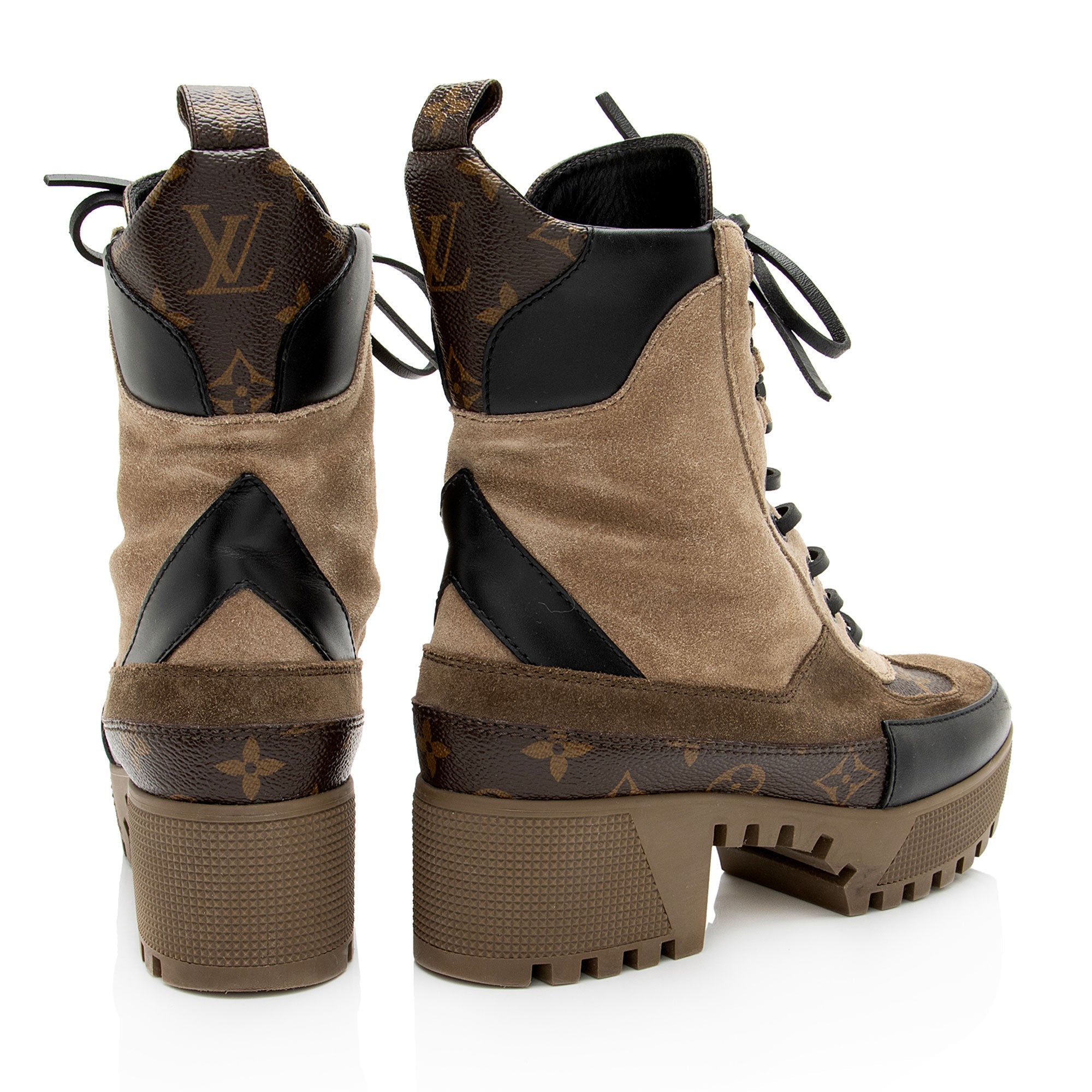 Louis Vuitton Monogram Canvas Suede Laureate Desert Platform Boots - Size 6 / 36