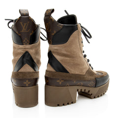 Louis Vuitton Monogram Canvas Suede Laureate Desert Platform Boots - Size 6 / 36