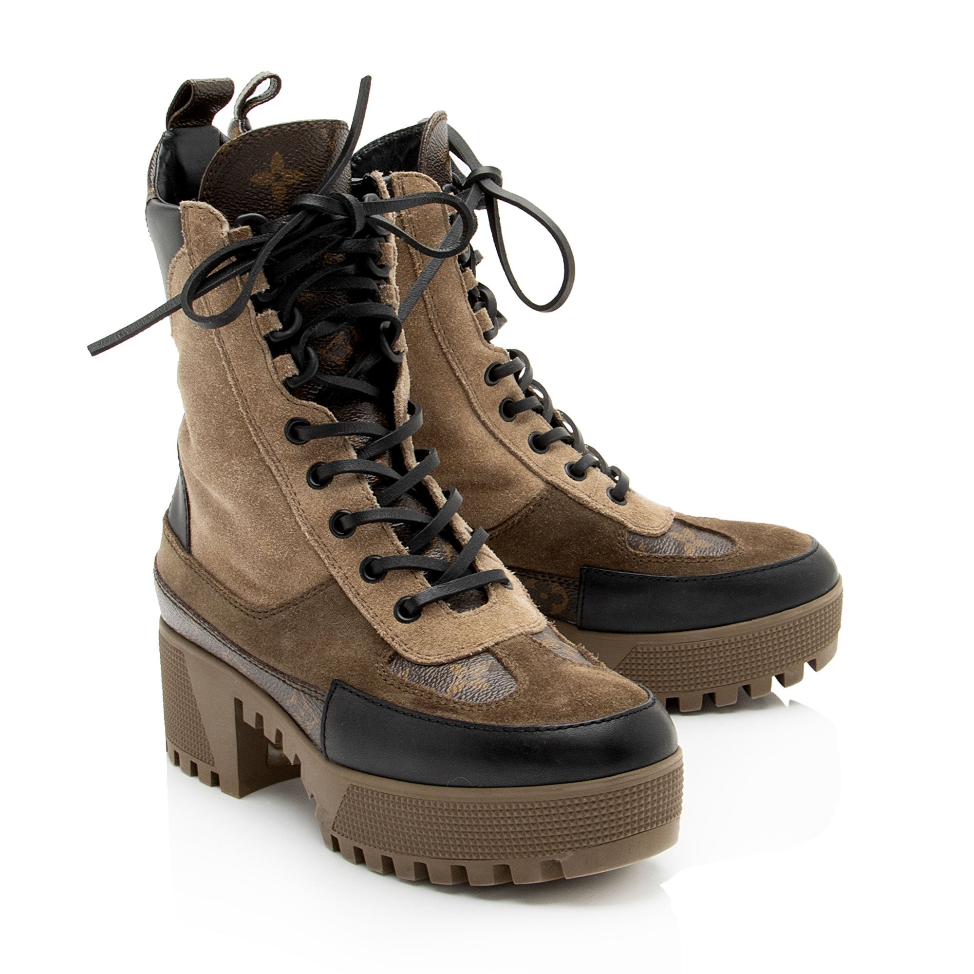 Louis Vuitton Monogram Canvas Suede Laureate Desert Platform Boots - Size 6 / 36