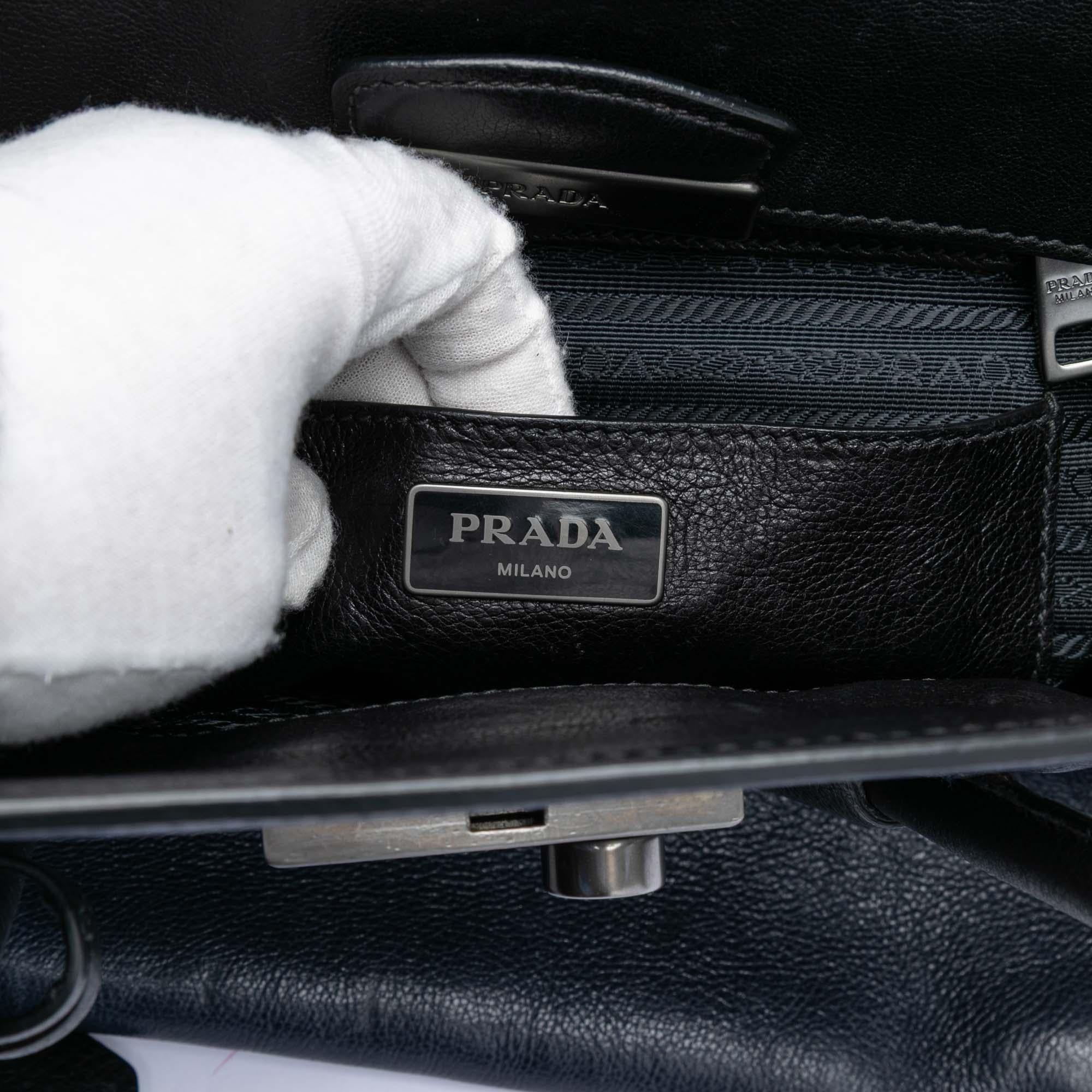 Prada Bicolor Glace Calf Sound Lock Satchel