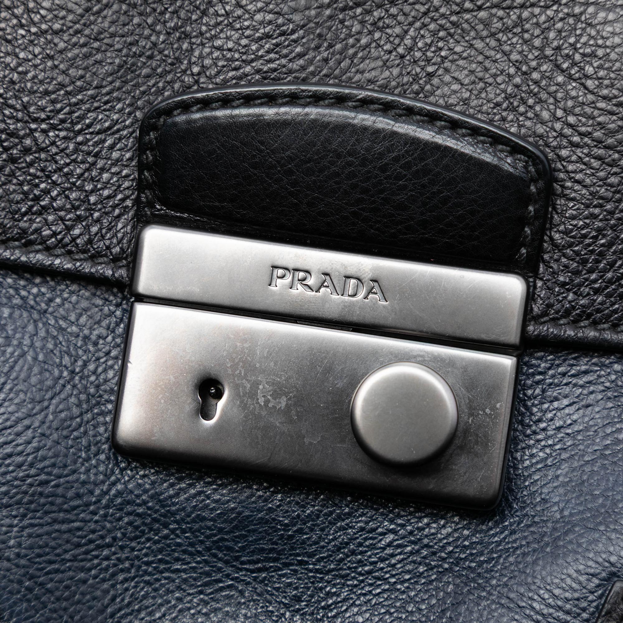Prada Bicolor Glace Calf Sound Lock Satchel