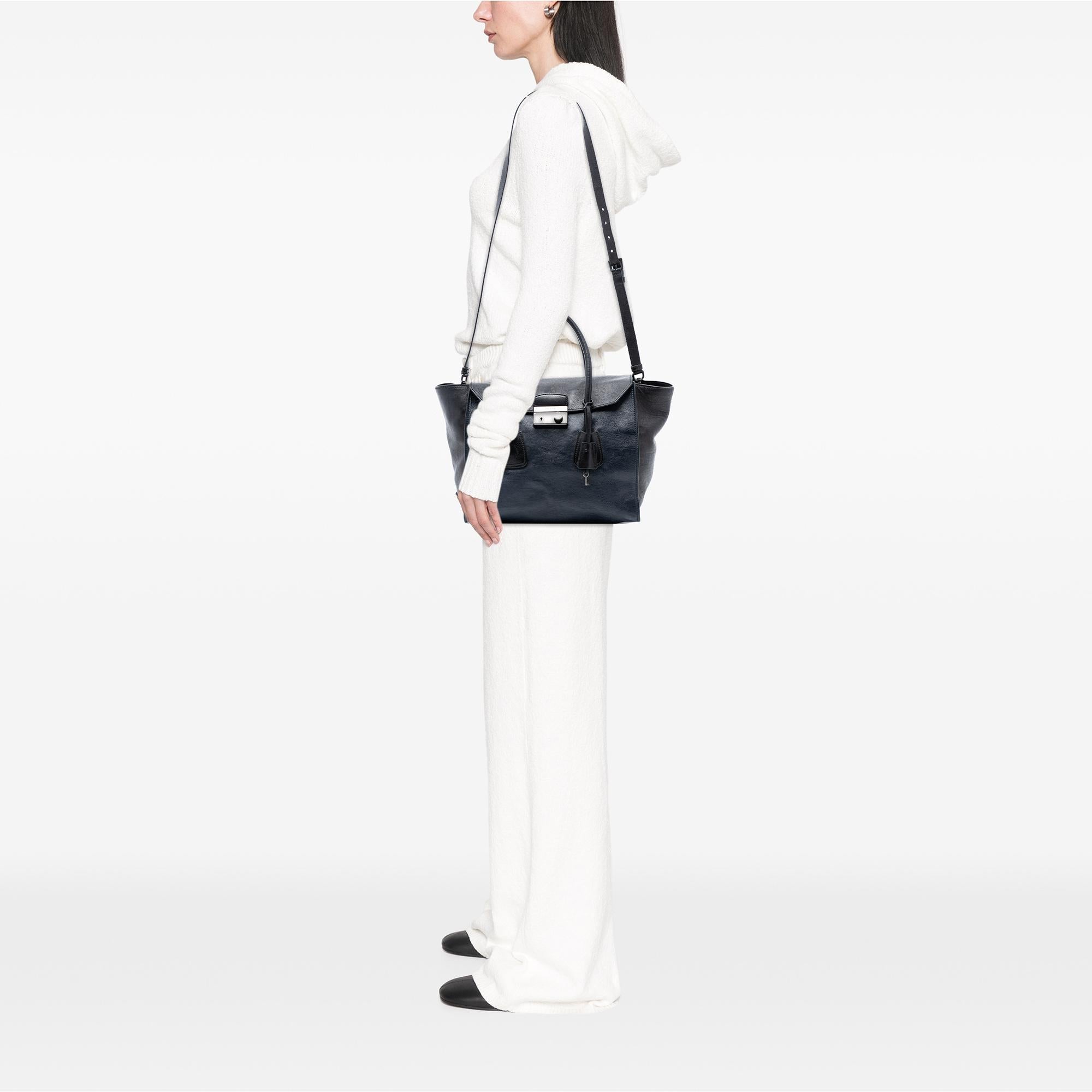 Prada Bicolor Glace Calf Sound Lock Satchel