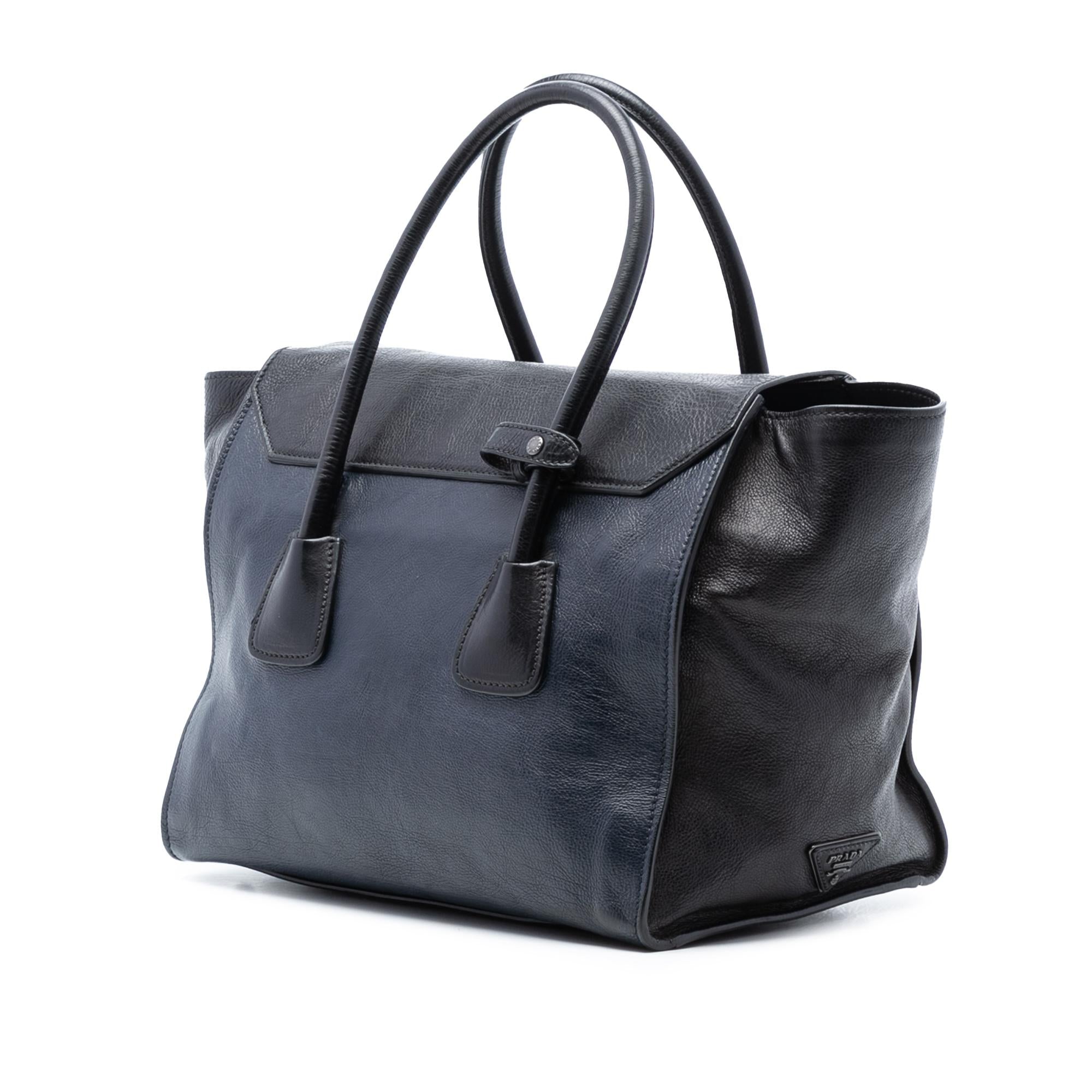 Prada Bicolor Glace Calf Sound Lock Satchel