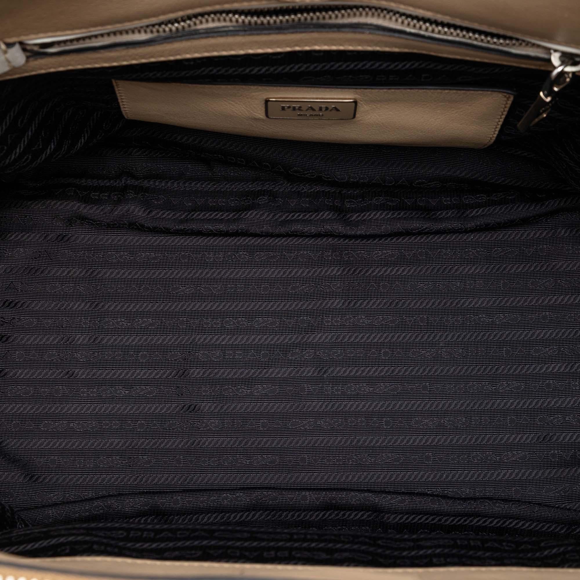 Prada Bicolor Glace Calf Twin Pocket Double Handle Satchel