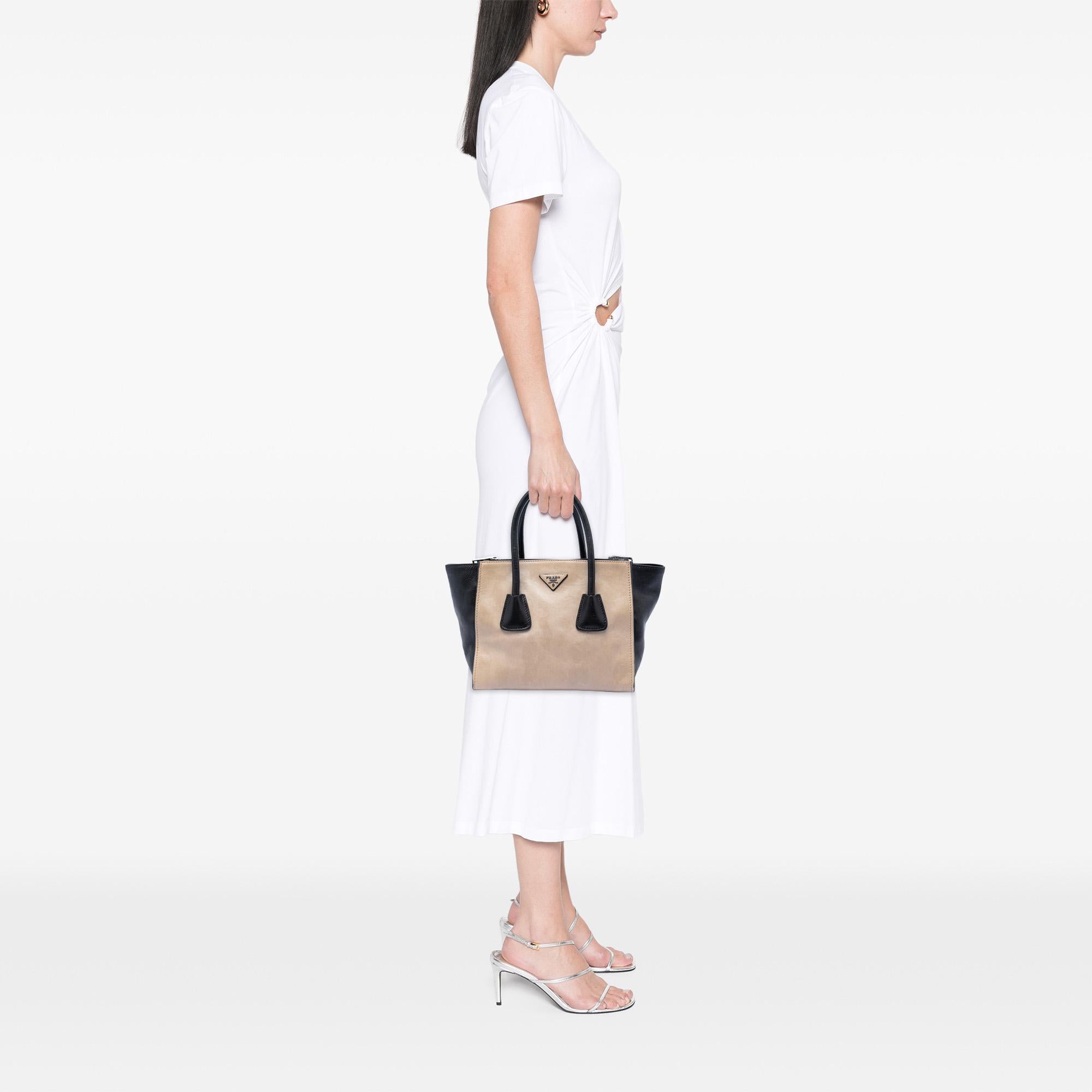 Prada Bicolor Glace Calf Twin Pocket Double Handle Satchel