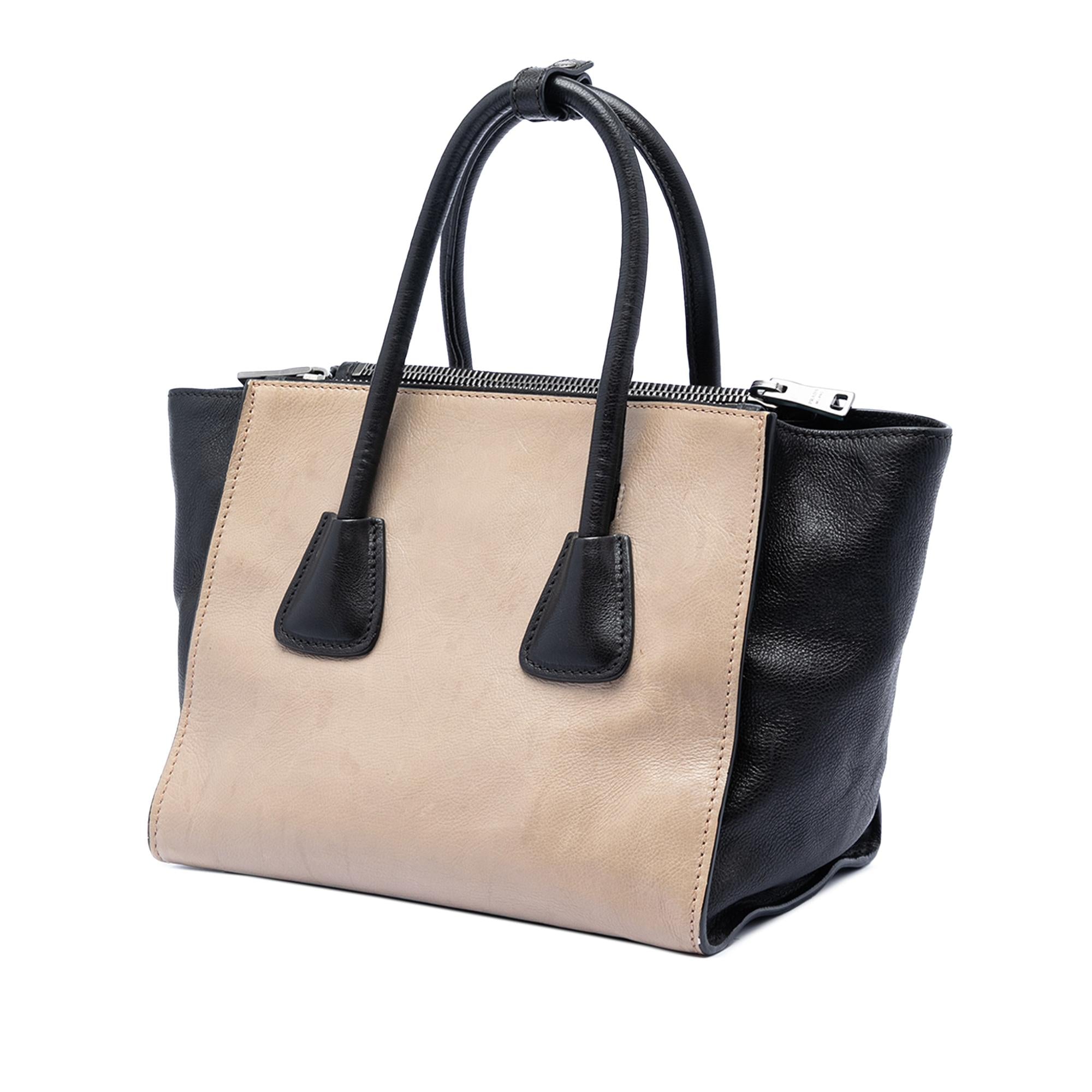 Prada Bicolor Glace Calf Twin Pocket Double Handle Satchel