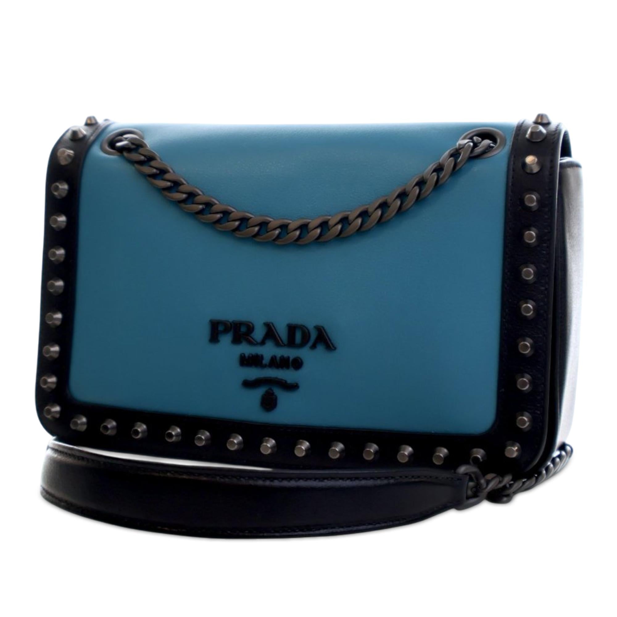 Prada Bicolor Glace Calfskin Studded Crossbody