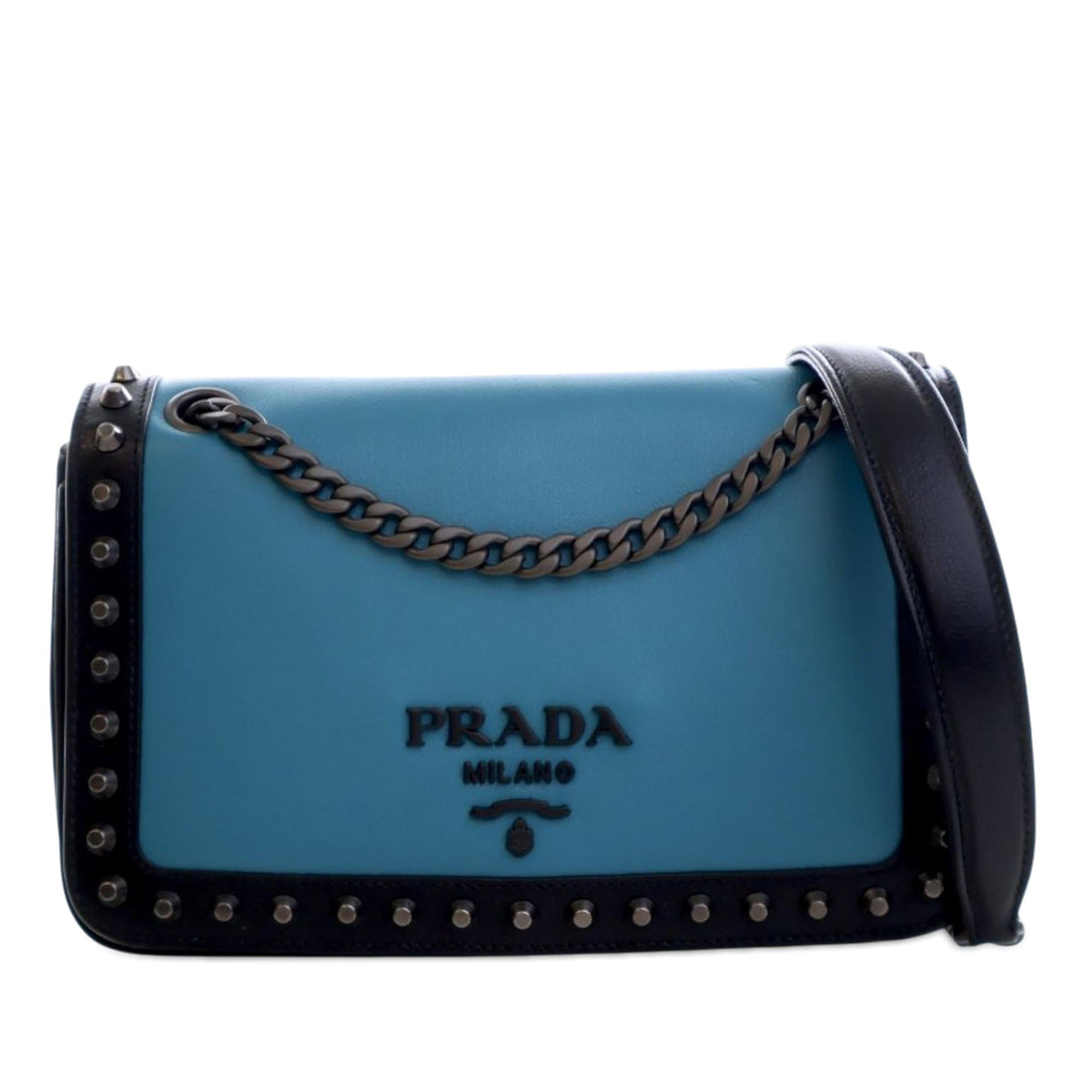 Prada Bicolor Glace Calfskin Studded Crossbody