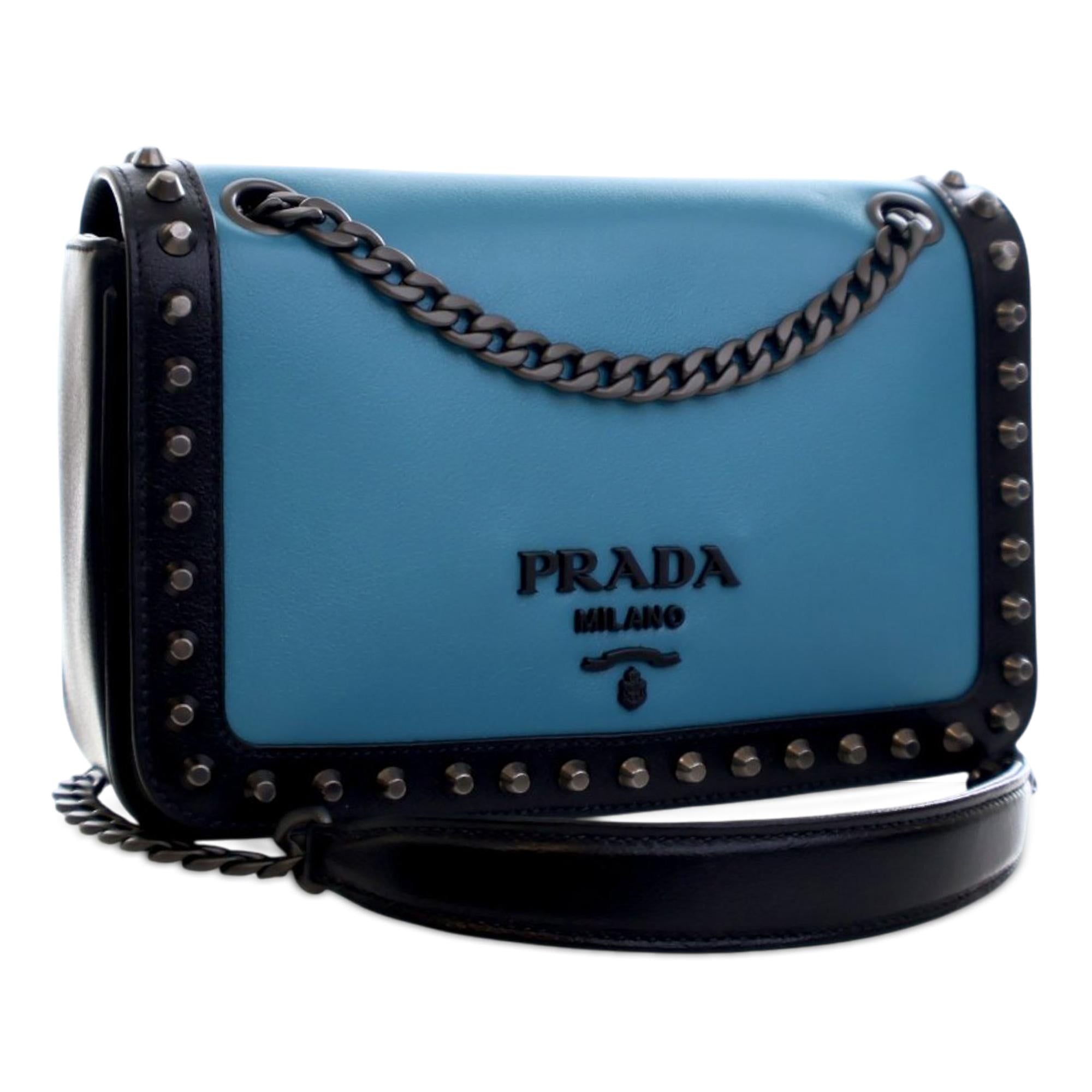 Prada Bicolor Glace Calfskin Studded Crossbody