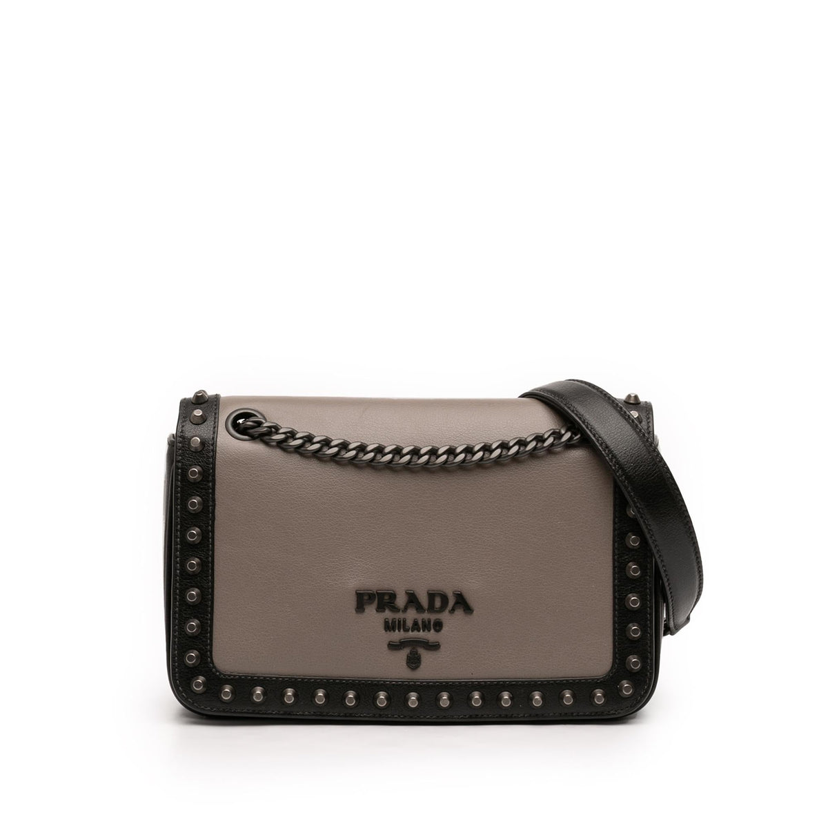 Prada Bicolor Glace Calfskin Studded Crossbody