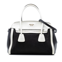 Prada Bicolor Saffiano Cuir Trimmed Canvas Satchel