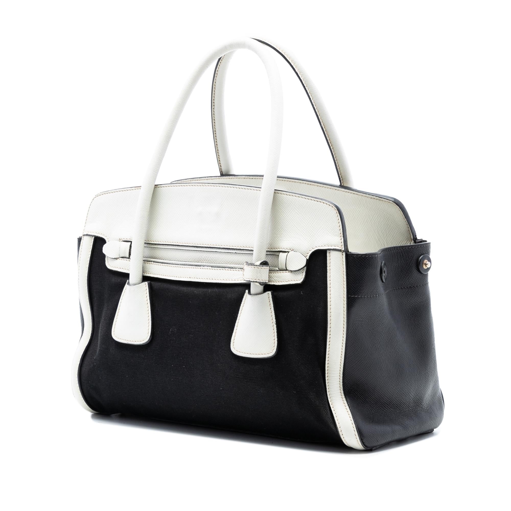 Prada Bicolor Saffiano Cuir Trimmed Canvas Satchel