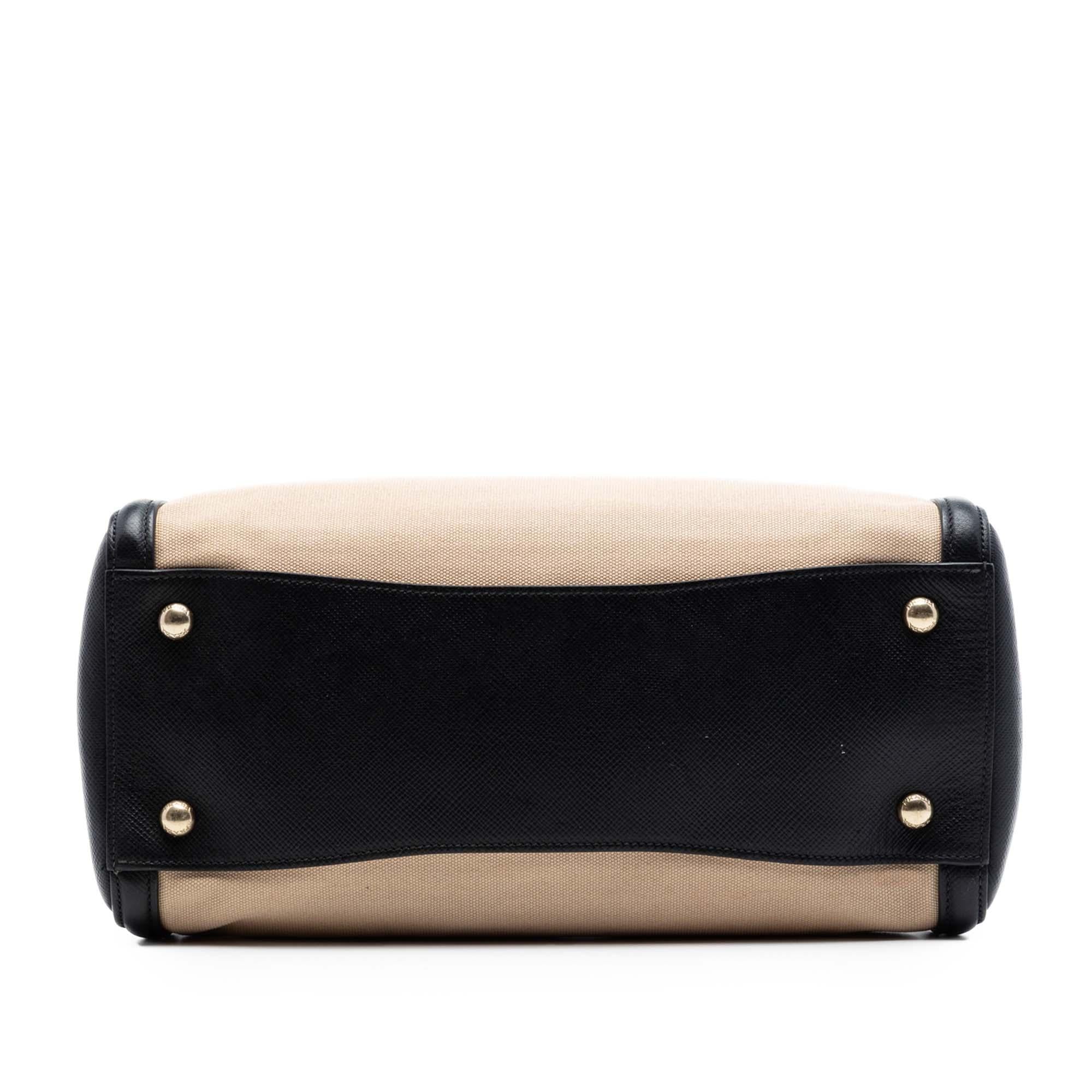 Prada Bicolor Saffiano Cuir Trimmed Canvas Satchel