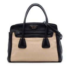 Prada Bicolor Saffiano Cuir Trimmed Canvas Satchel