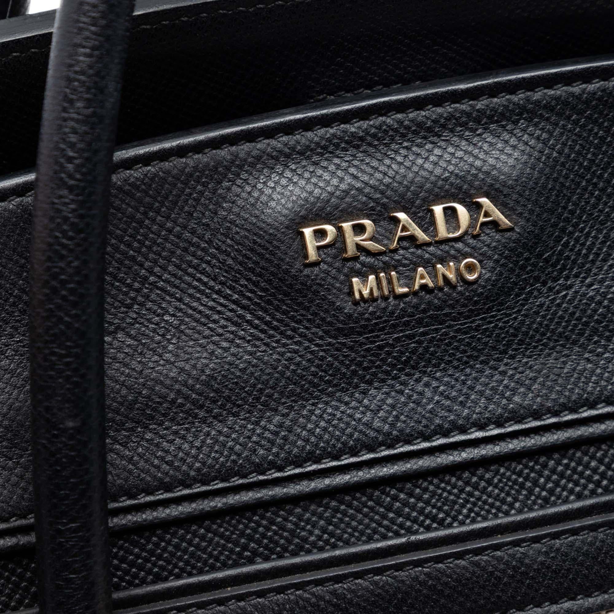 Prada Bicolor Saffiano Cuir Trimmed Canvas Satchel