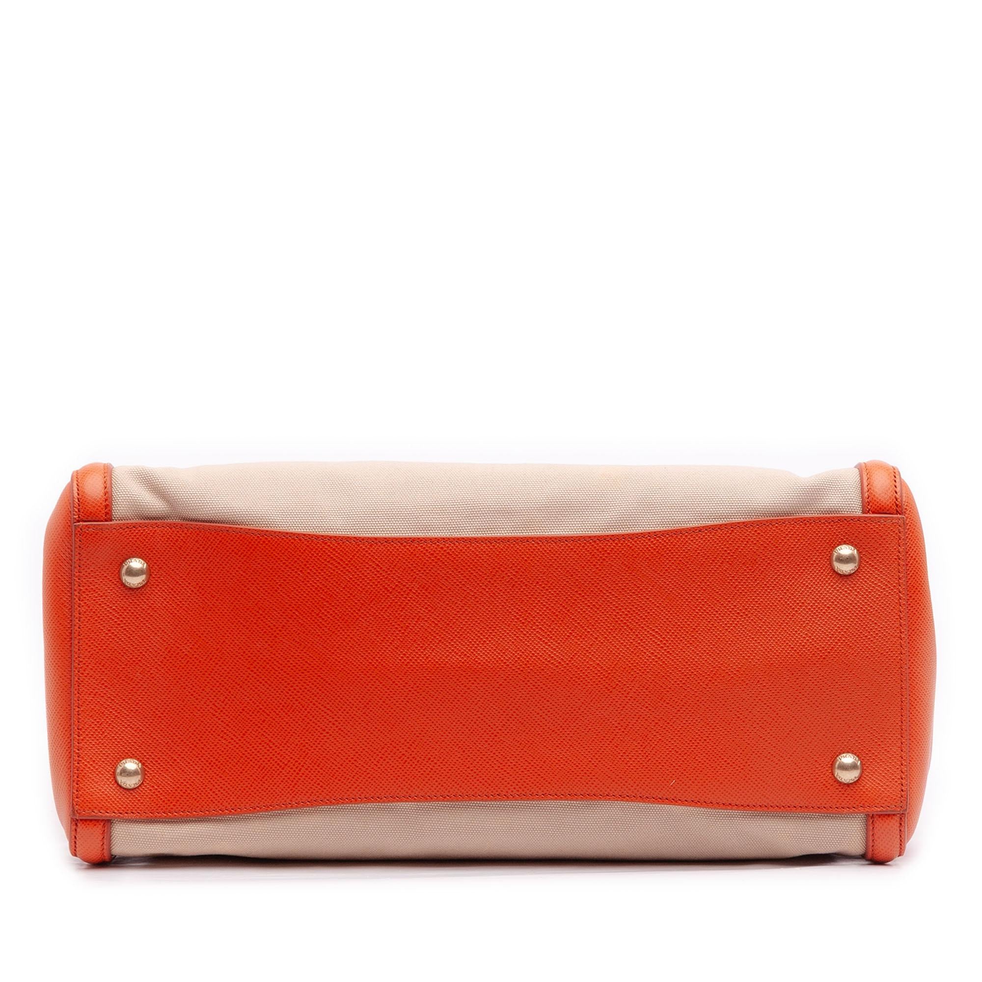 Prada Bicolor Saffiano Cuir Trimmed Canvas Satchel