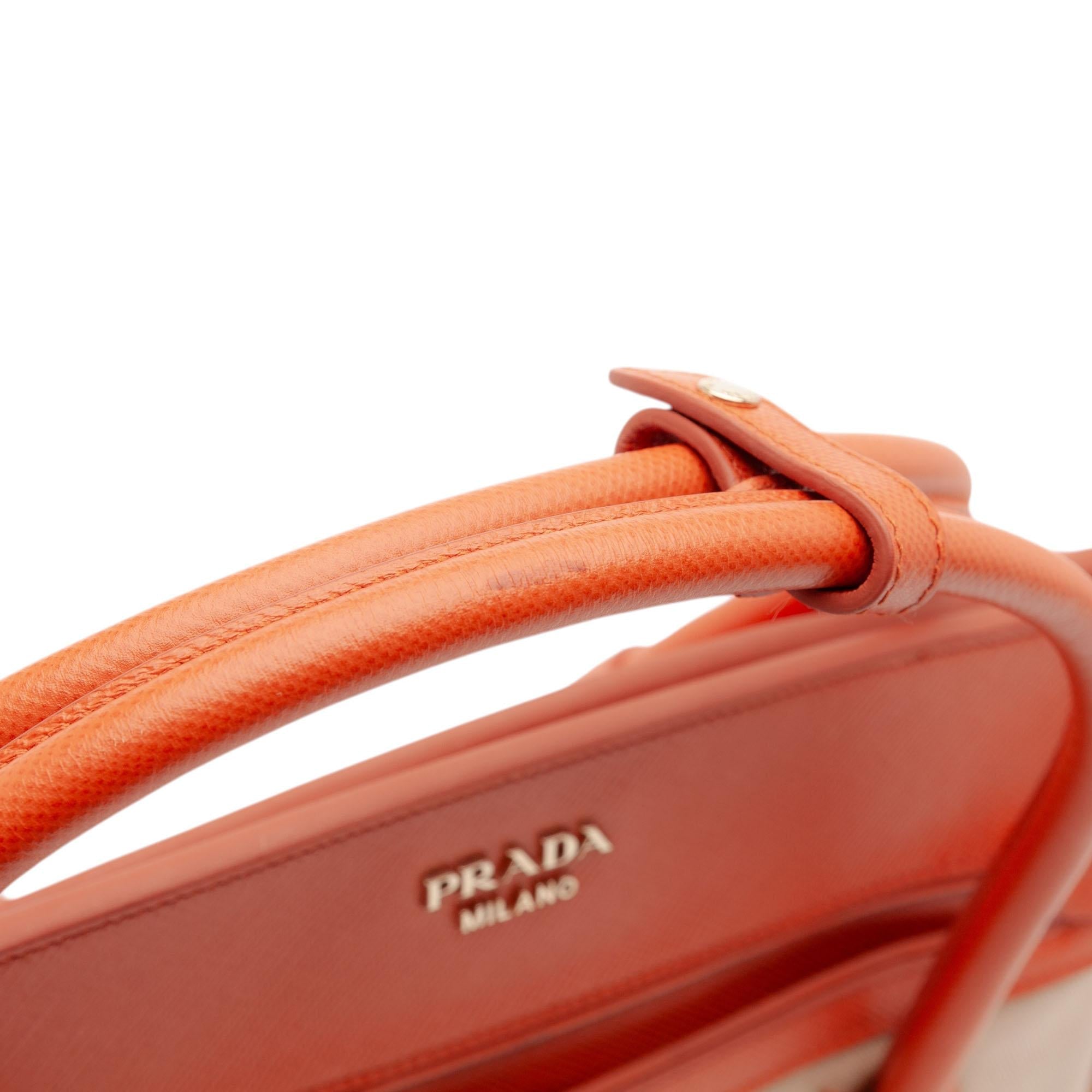 Prada Bicolor Saffiano Cuir Trimmed Canvas Satchel