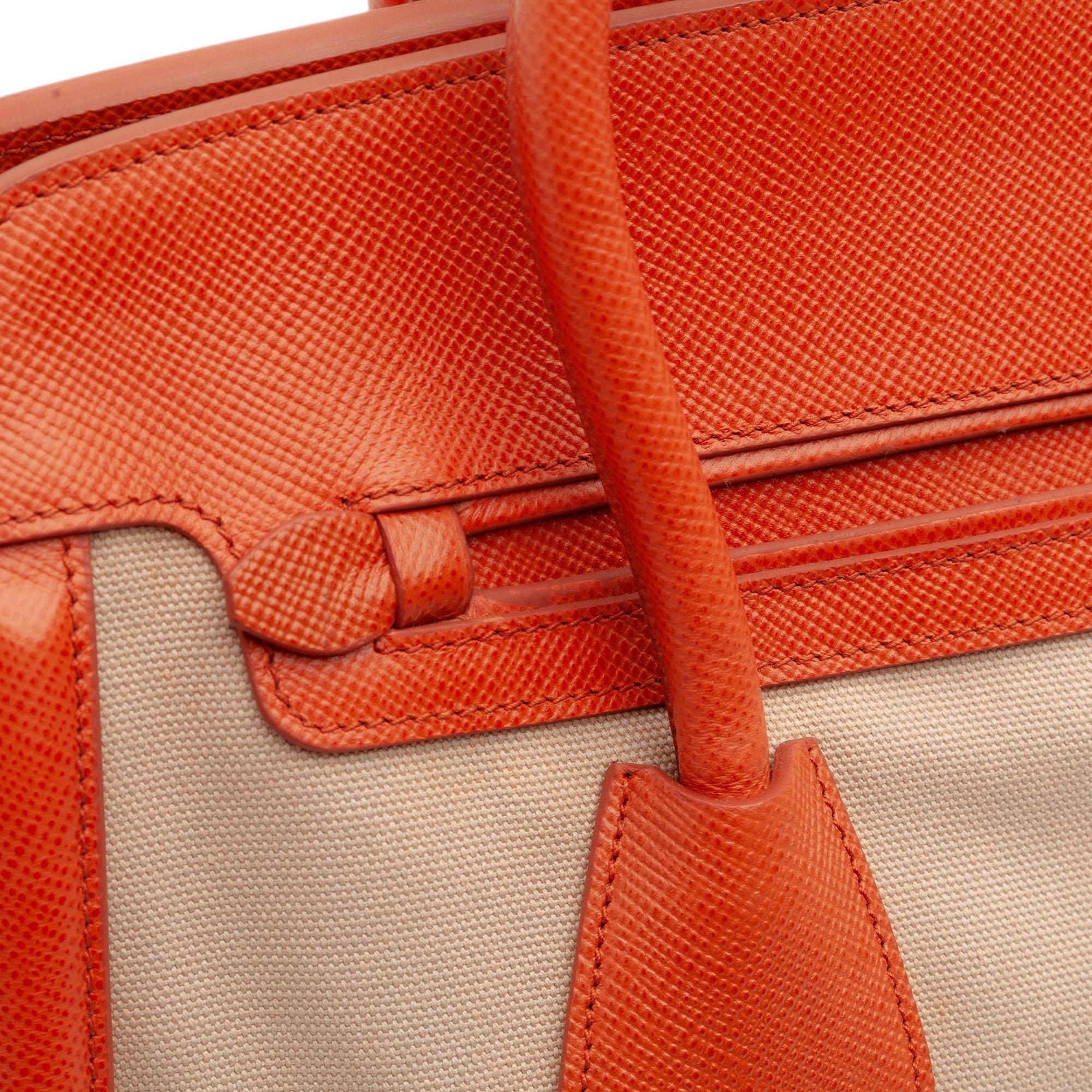 Prada Bicolor Saffiano Cuir Trimmed Canvas Satchel