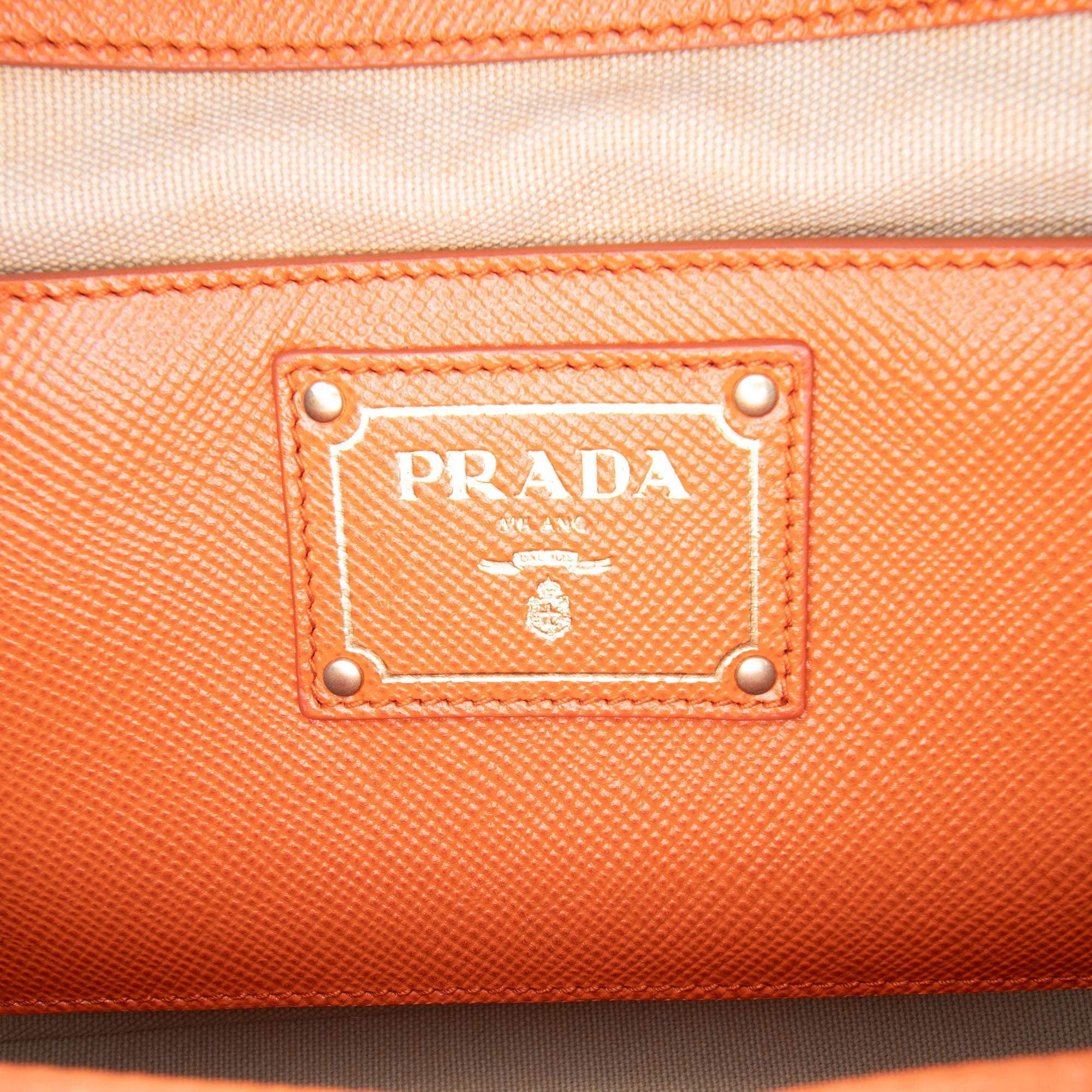 Prada Bicolor Saffiano Cuir Trimmed Canvas Satchel