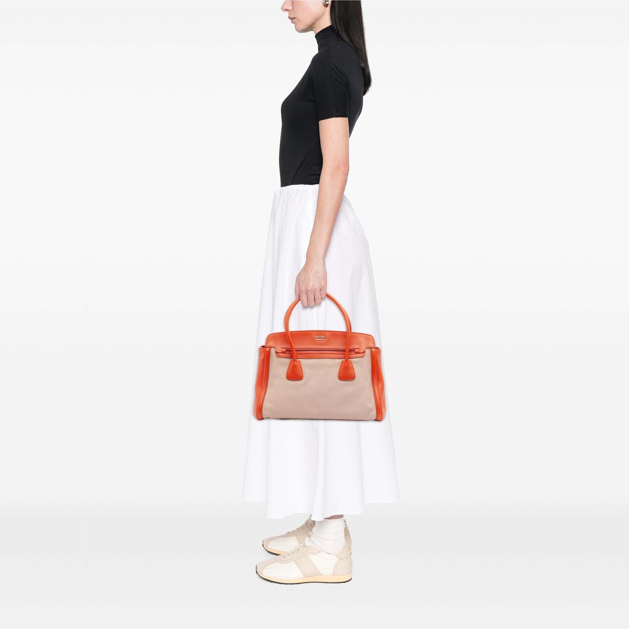 Prada Bicolor Saffiano Cuir Trimmed Canvas Satchel
