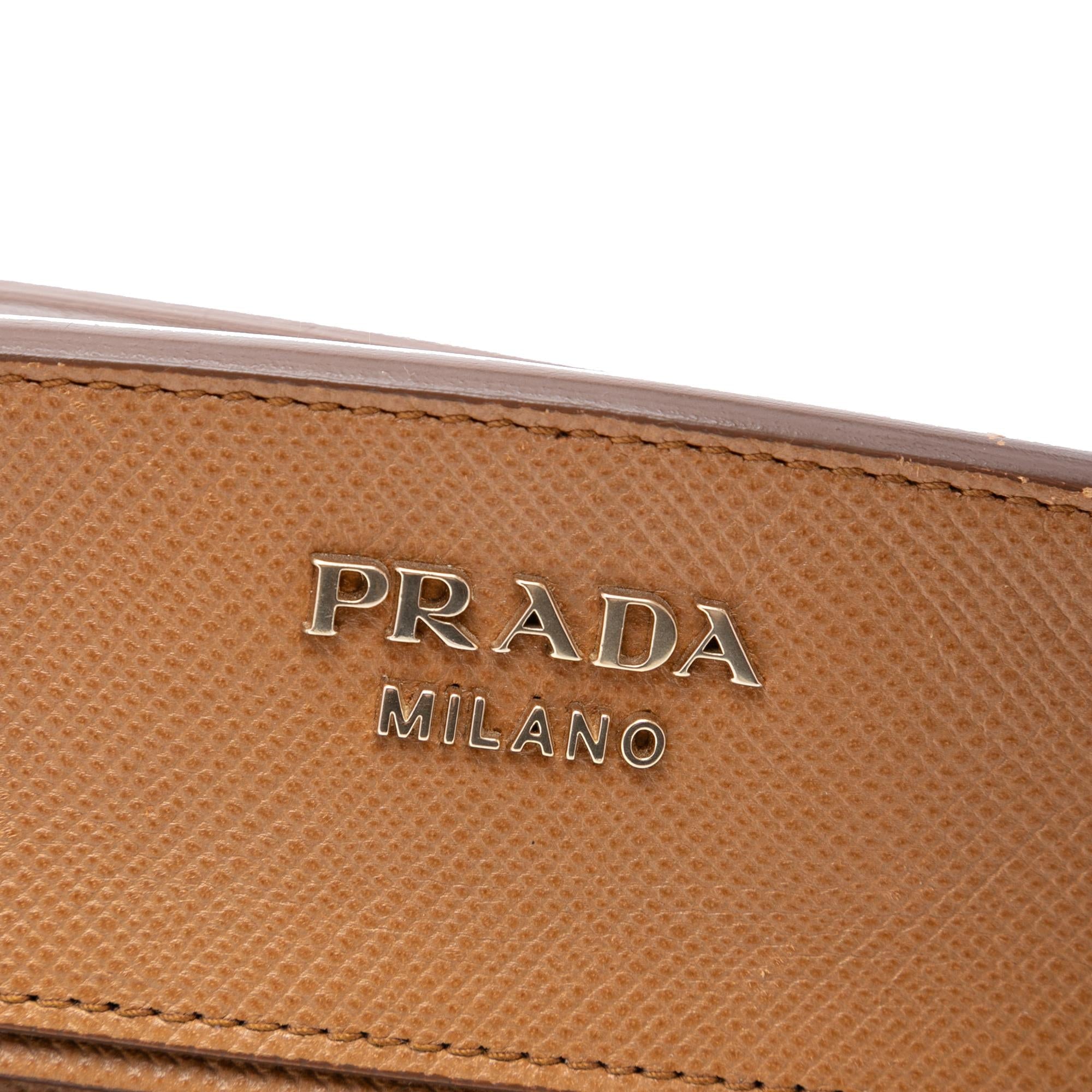 Prada Bicolor Saffiano Cuir Trimmed Leather Satchel