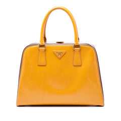 Prada Bicolor Saffiano Vernice Pyramid Frame Handbag