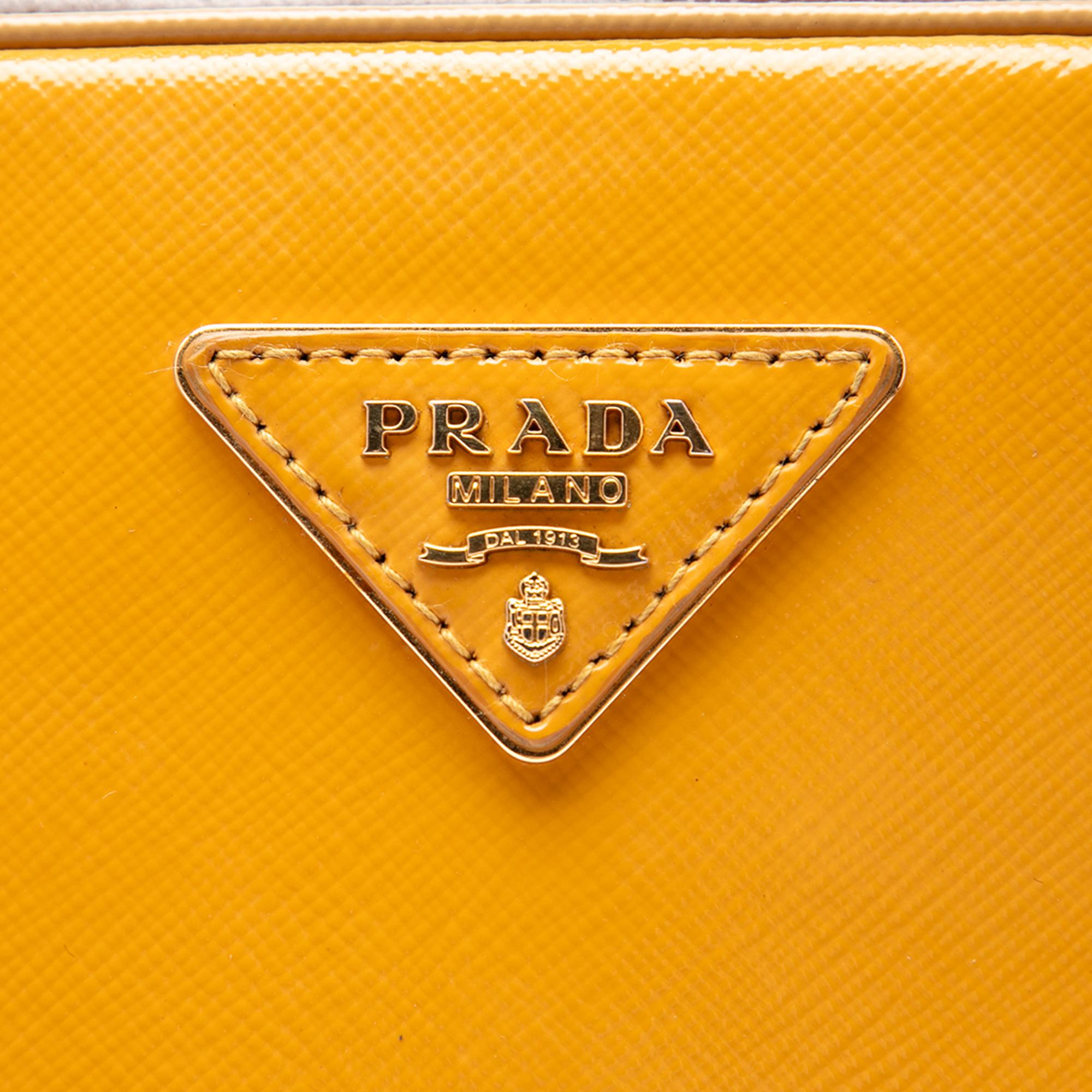 Prada Bicolor Saffiano Vernice Pyramid Frame Handbag